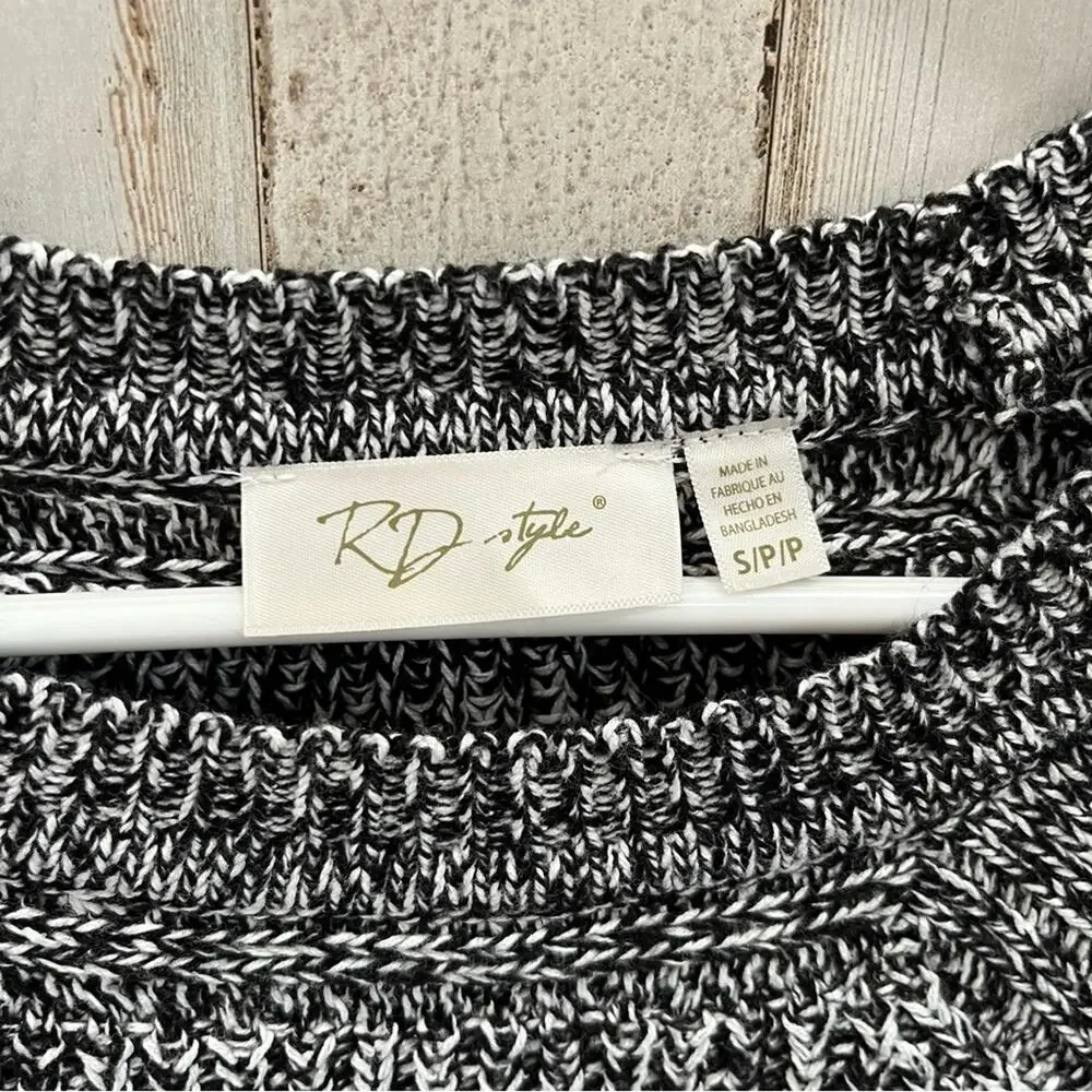 RD Style Rowca StitchFix Black Marled Sweater Elbow Patches Womens Size Small